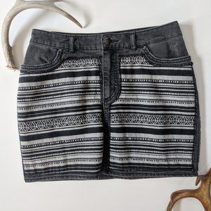 H&M Distressed Boho Pattern Black Denim Skirt